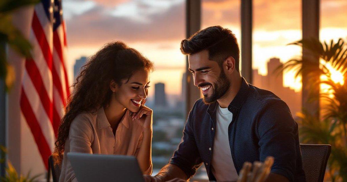 Emprendedor venezolano en Miami con banderas venezolana y americana mostrando Amazon Seller Central